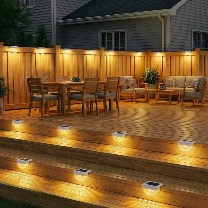VOLISUN 16 Pack Solar Deck Lights Outdoor, Warm White LED Solar Step Lights for Outside, Waterproof Fence Light for Patio, Deck, Stairs, Yard, Pool and Porch (White)