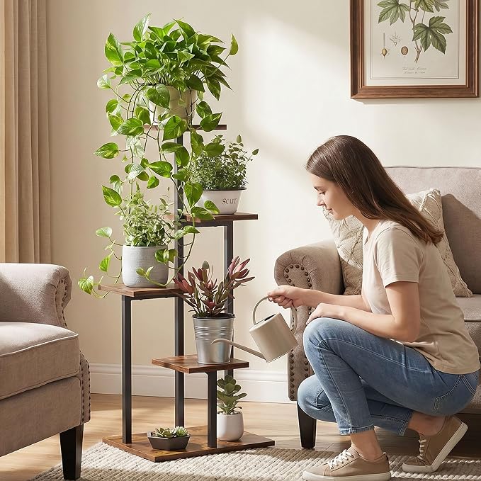 4 Tier Plant Stand Indoor, Multiple Plant Stands for Indoor Plants | Sturdy wood structure, space-saving corner design. Multi-layer rack holds multiple potted plants,ideal for living room