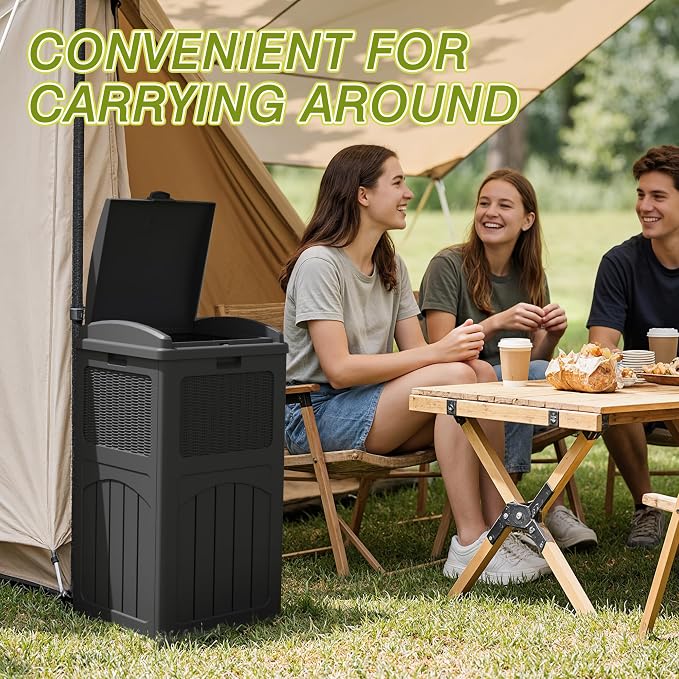 Greesum 33 Gallon Outdoor Trash Can with Lid (2-Pack), Heavy Duty Resin Garbage Bin, Waterproof & UV Resistant for Patio, Garden, Deck, Yard, Gray