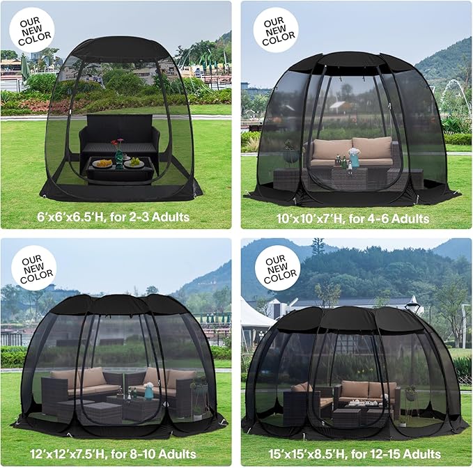Alvantor Pop Up Screen House Tent, Instant Outdoor Gazebo with Mosquito Netting & UPF 50+ Sun Protection, Portable Canopy Shelter for Patio, Backyard, Camping (2-10 Person)