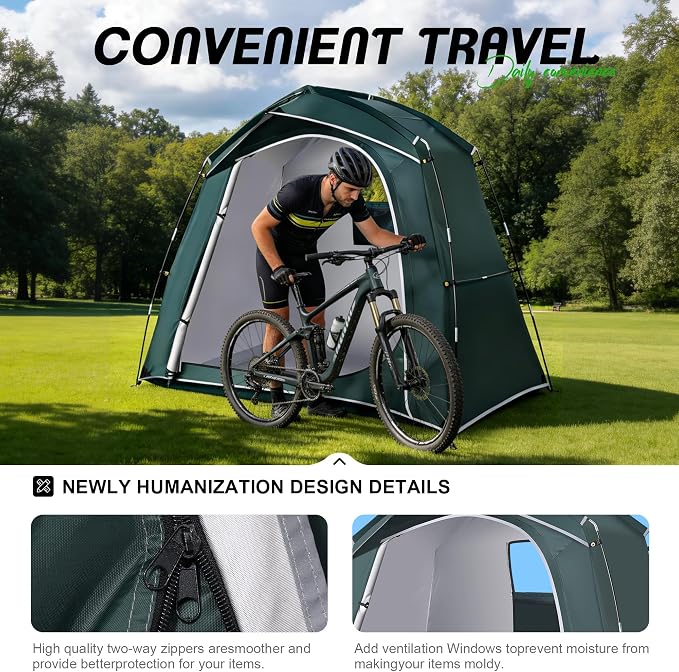 Bike Storage Tent Outdoor, Waterproof Bicycle Shed for 3-4 Bikes, PU4000 210D Oxford, Fiberglass Frame, Rain-Blocking Awning Design, Outdoor Storage for Bikes, Lawn Mower, Garden Tools Green