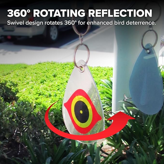 Bird B Gone - Reflective Eye Bird Diverters - Set of 5 - Foil Deterrent Mimics Predator Eyes - Scares Birds Away - for Trees, Patios, Gazebos, Boats, Etc - Durable Outdoor Plastic - 360° Rotation