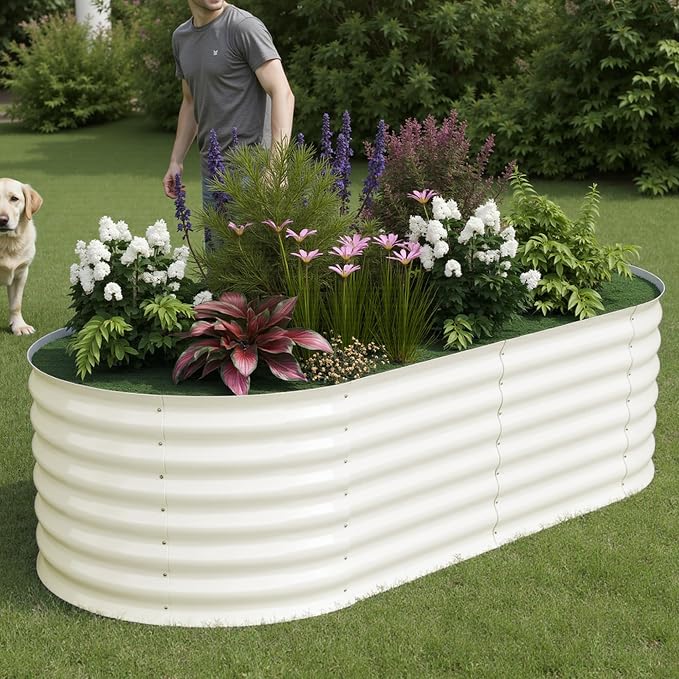 IDEALHOUSE 8x4x2 Ft Galvanized Metal Raised Garden Bed, 24-Inch Tall Outdoor Planter Box for Vegetables, Flowers & Herbs, Rust-Resistant Garden Beds for Backyard, Patio or Balcony, Beige