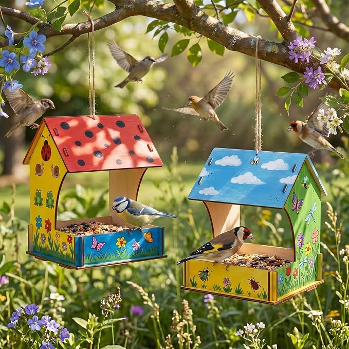 DoubleFill 30 Pack Wooden Bird Feeder Kits, DIY Bird House Kits, Build and Paint Your Own Craft for Adults, Unfinished Birdhouse Wood Craft for Educational Fun Art Outdoor Activities Gifts