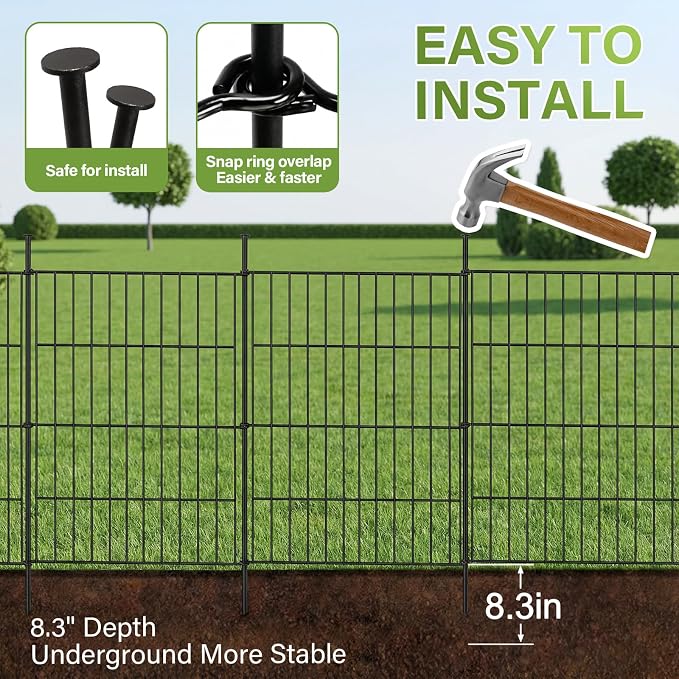 10 Panels No Dig Decorative Outdoor Garden Fence, 32in (H) x 23.6ft (L) Rustproof Metal Wire Rabbit Dog Garden Border Fencing for Yard, Animal Barrier with Ground Stakes for Patio