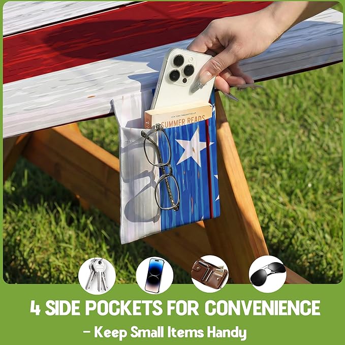 Picnic Table Cover with Bench Covers Waterproof Rectangle Tablecloth Camping Essentials Supplies Rv Travel Gear Must Haves Accessories Fitted Table Cloth Outdoor Road Trip Camper Gifts American Flag