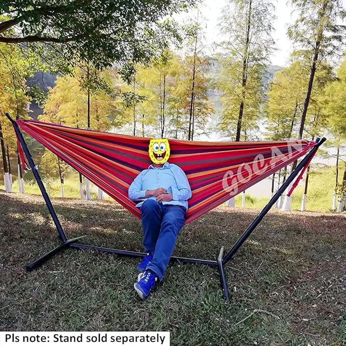 GOCAN Brazilian Double Hammock 2 Person Extra Large Canvas 250x160cm Total Length 350cm Load 500lb Cotton Hammock for Garden Outdoor and Indoor Rainbow(98 * 65'')