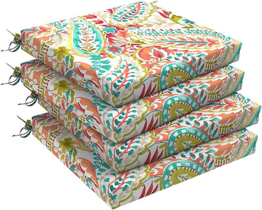 DYTXIII Set of 4 Outdoor Chair Cushions, Water Resistant 18.5"x16"x2" Square Seat Cushion for Patio Dining Chairs, High-Density Replacement Pads for Indoor Outdoor Furniture - Pretty Paisley