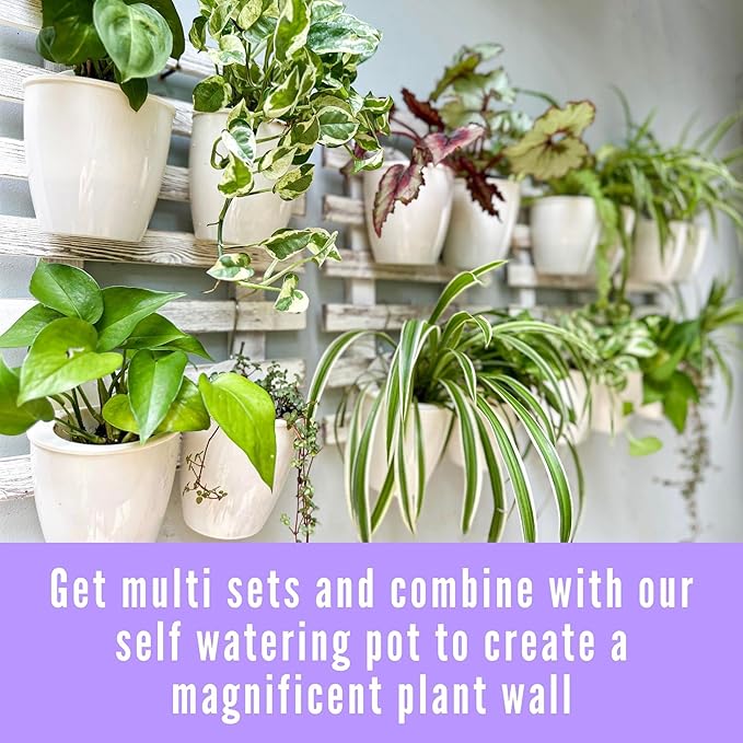 ShopLaLa Bundle- 2 Pack, 23.6 Inch Wooden Plant Holder + 10 Pack, 4 Inch Colored Metal Pots, Vertical Herb Plant Wall Mount Hanging Bucket Unique Garden System Rustic White Ladder Frame Indoor Decor