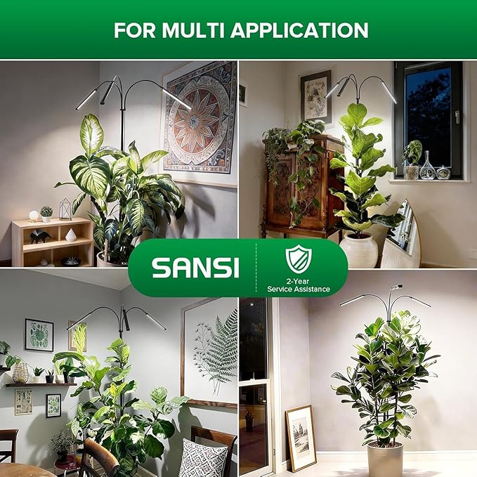 SANSI Grow Lights for Indoor Plants, 45W Plant Lights for Indoor Growing, High PPFD Full Spectrum, 4/8/12H Timer, 4-Level Dimmable, 79"-90" Height Adjustable for Large Tall Plants, Upgraded Stakes