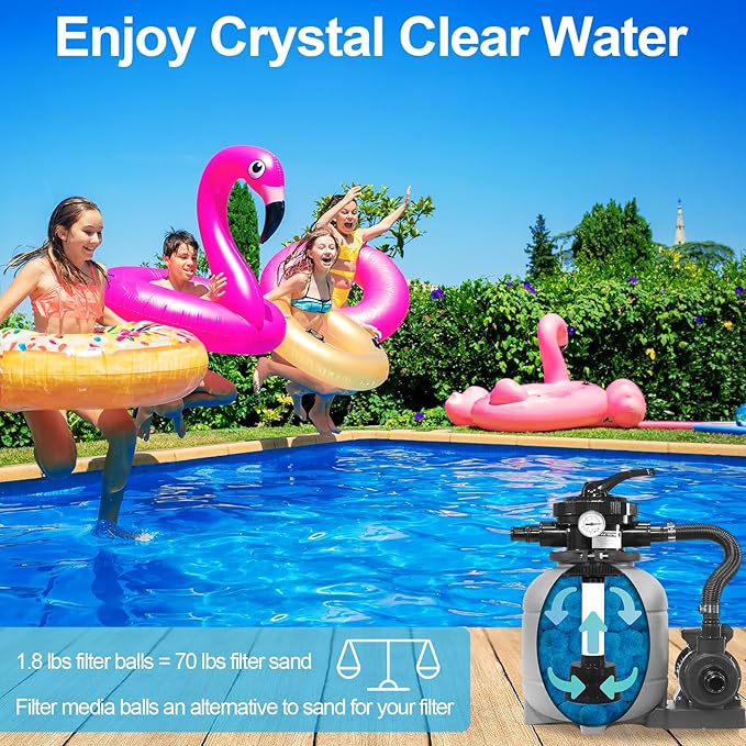 WLLEYAY 1.8 lbs Pool Filter Balls, New Upgrade Efficient Swimming Pool Filter Sand Alternative, Reusable Eco-Friendly Blue Filter Media Balls, Replace 70 lbs Filter Sand, Lasts for Several Seasons