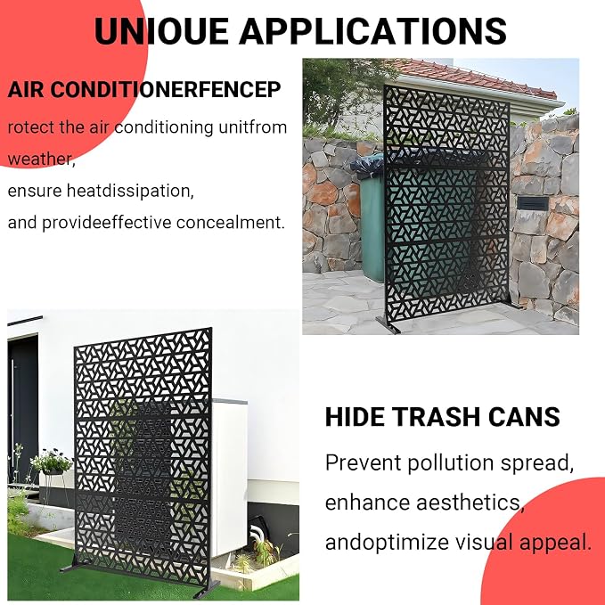 72" h x 47" w Outdoor Metal Privacy Screen, Freestanding Screen Panel with Stand, Privacy Fence and Room/Garden Divider, Weather-Resistant Steel for Patio, Garden, Balcony, or Backyard