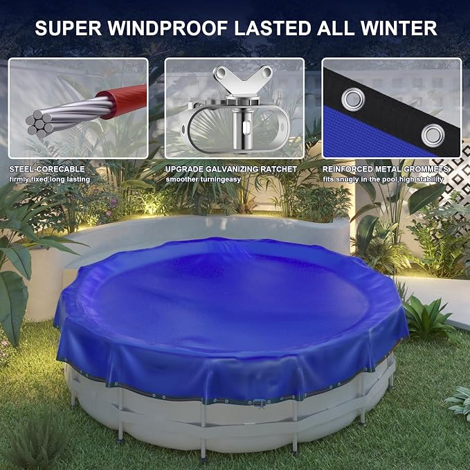 【New Upgrade】 Winter Pool Cover 18 ft Round for Above Ground Pools, Extra Thick Durable Above Ground Swimming Pool Protection Cover, Encryption Grommets,Cold and UV Resistant with Premium Winch,Cable