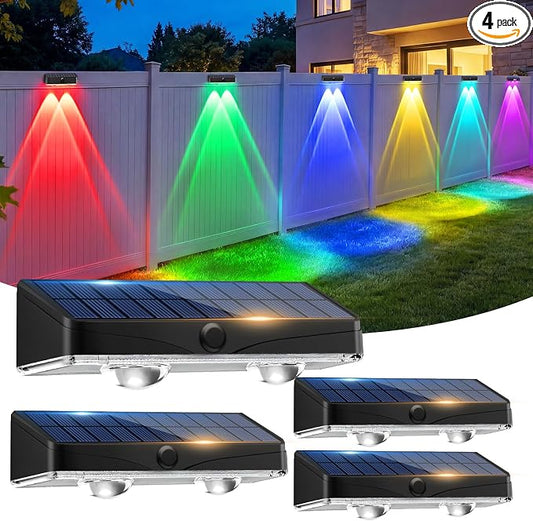 kolpop 4 Pack Solar Fence Lights Outdoor,11 Modes & 9 Colors Fence Lights Solar Powered,IP65 Waterproof, 60LM LED Solar Lights for Patio,Backyard,Outside,Railing,Wall,Nighttime,Party