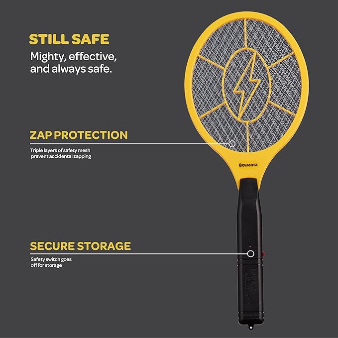 Electric Fly Swatter Handheld Bug Zapper Racket for Indoor/Outdoor - Powerfull 1500 Volt Instant Flies/Bug & Mosquito - Portable Fly Zapper Battery Operated (AA Batteries not Included)