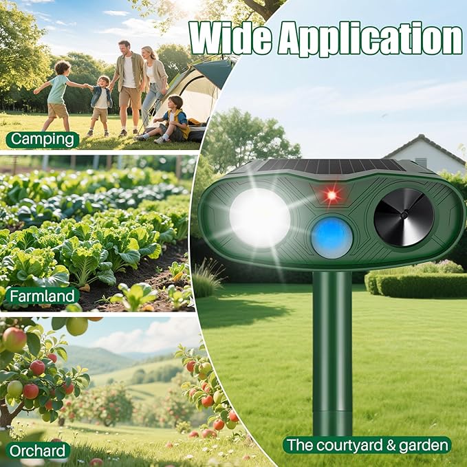 2026 Sonic Racoon Squirrel Fortress Pro Deer Repellent Devices, Solar Ultrasonic Motion Activated Animal Repeller Outdoor Cat Repellent Fox Deterrent with Light for Rabbit Bear Dog Garden(4)