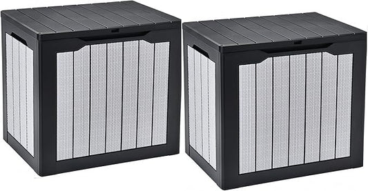 YITAHOME 30 Gallon Deck Box, 2-Pack Waterproof Resin Outdoor Storage Box with Lock, Doubles as Bench Seating for Patio Furniture Cushions,Garden Tools & Pool Accessories, Black & Gray