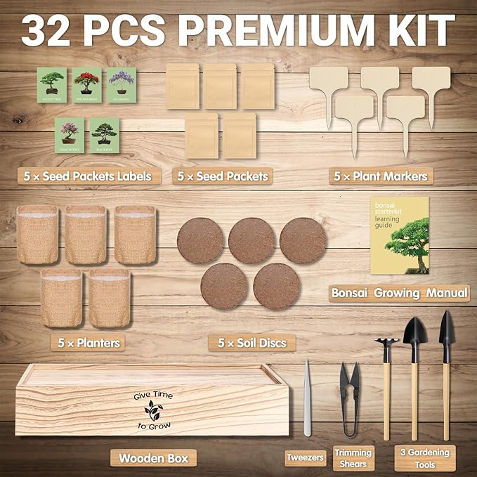Bonsai Tree Starter Kit for Beginners 5 Unique Indoor Bonsai Trees with Gardening Tools DIY Bonsai Growing Kit Perfect Gifts for Women Men Plant Lovers for Birthday Mothers Day Housewarming