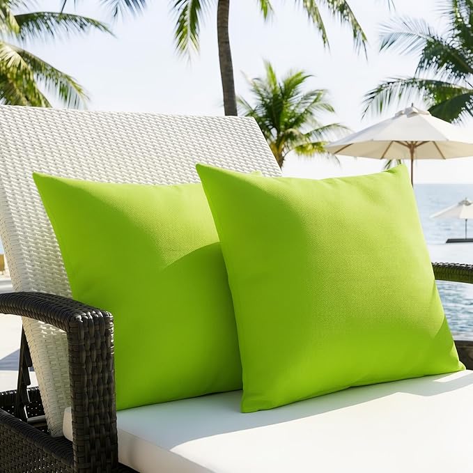 Lewondr Waterproof Outdoor Throw Pillow Cover, 2 Pack Solid PU Coating Throw Pillow Case UV Protection Garden Cushion Cover for Patio Sofa Couch Balcony 20"x20"(50x50cm), Fluorescent Green