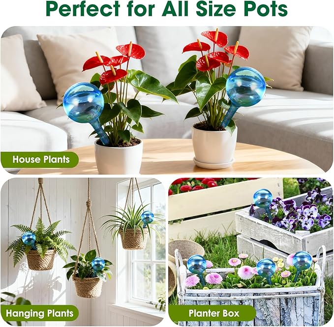 VZZNN 20 Pack Hard Plastic Plant Watering Globes (Blue) - Transparent Self Watering Globes for Indoor & Outdoor Potted Plants, Vacation Plant Care, Water Conservation Device
