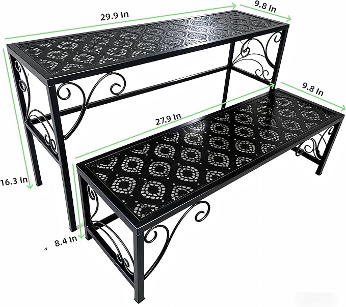 2 Tier Metal Plant Stand, Ladder Flower Pot Holder Plant Stands, Stackable Heavy Duty Tall Plant Shelf Flower Pot Holder for Patio Garden Corner Balcony Living Room (2 Tier H16.3 In-Black)