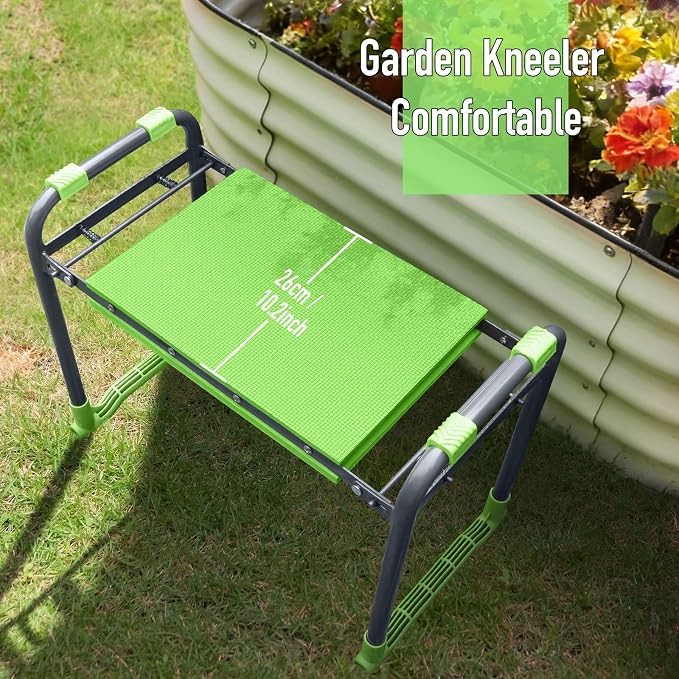 Folding Garden Stool and Kneeler, Heavy Duty Garden Kneeler and Seat, Kneeling Device for Gardening, Gardeners and Seniors (Green)