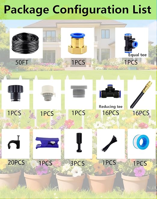 Drip Irrigation System,Automatic Garden Watering System,360° Adjustable Spray Sprinkler Kit, Easy Installation No Tools, Fine Mist Watering for Garden,Patio,Potted Plants,Courtyard Watering System