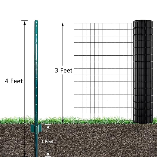ARIFARO Fence Posts 4 Feet Sturdy Duty Metal Fence Post, Pack of 16, No Dig Garden U Post for Wire Fencing Steel Post for Yard, Outdoor Wire