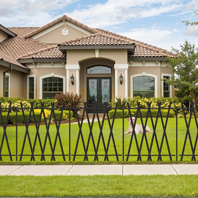 7 Panels Decorative Garden Fence 32in H x 17Ft L, Heavy Duty Metal Rustproof Animal Barrier No Dig Fencing Outdoor Dog Fence Flower Bed Border, Lawn Edging for Pet, Yard& Patio, Landscape