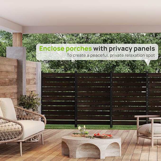 38"W x 61"H (1 Panel) No Dig Wood Privacy Screen Outdoor Privacy Fence Panel for AC Unit Trash Can Pool Equipment Enclosure Decorative Patio Privacy Wall Screen with Metal Posts & Stakes (Dark Brown)