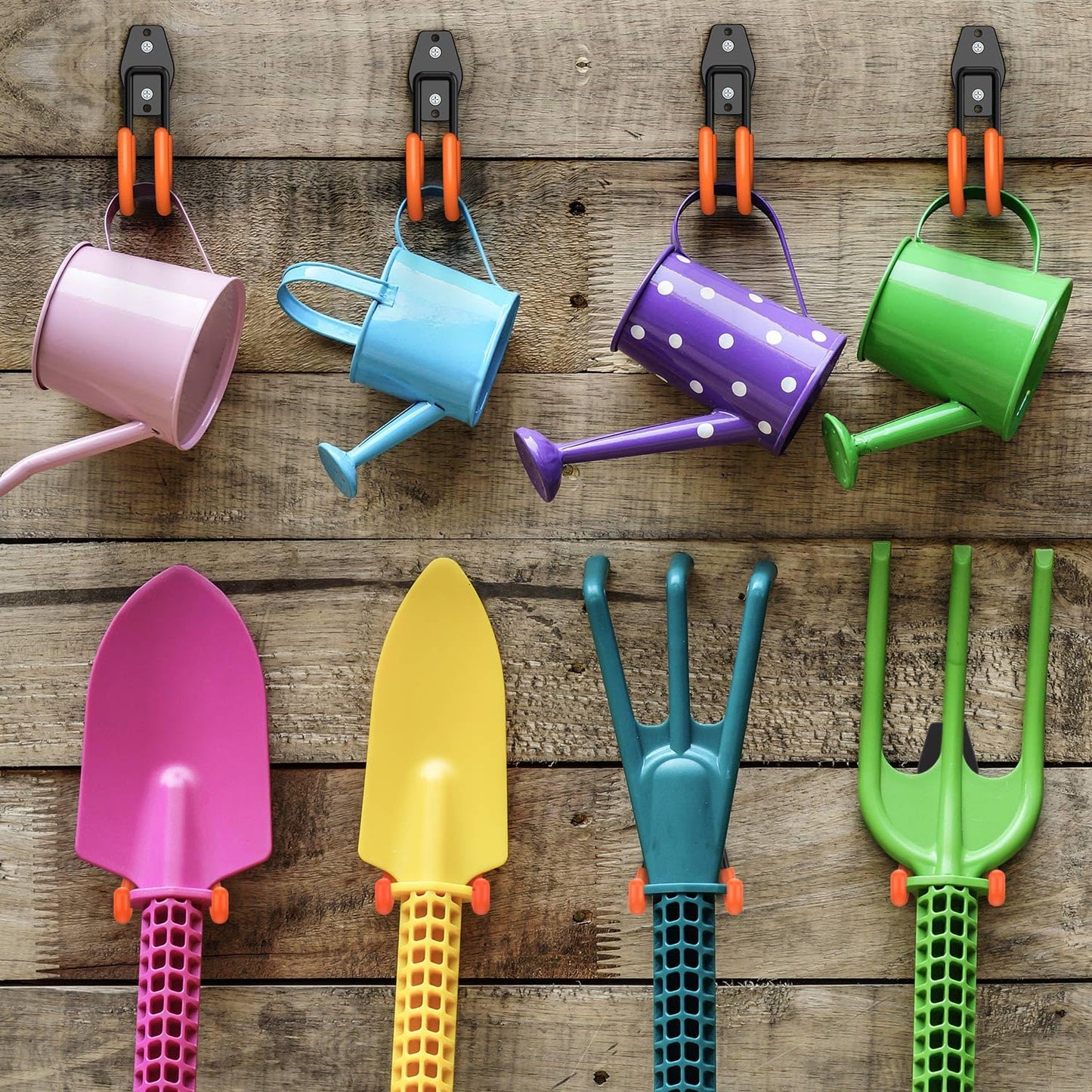 Heavy Duty Garage Hooks 4 Pack, J Shaped Hanger, Wall Mounted Storage System, Power and Garden Tool Organizer, for Hanging Ladders, Bikes Tires, Hose, Bulk Items