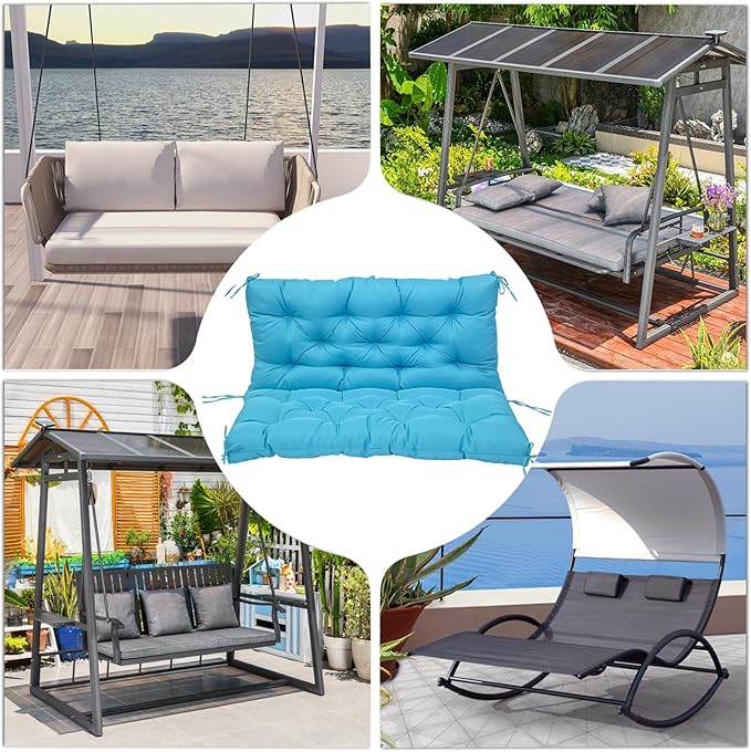 Porch Replacement Swing Cushions for Outdoor: 2-3 Seater Garden Waterproof Patio Bench Cushion with Ties - 4" Thick Swing Chair Cushion for Backyard Furniture Loveseat