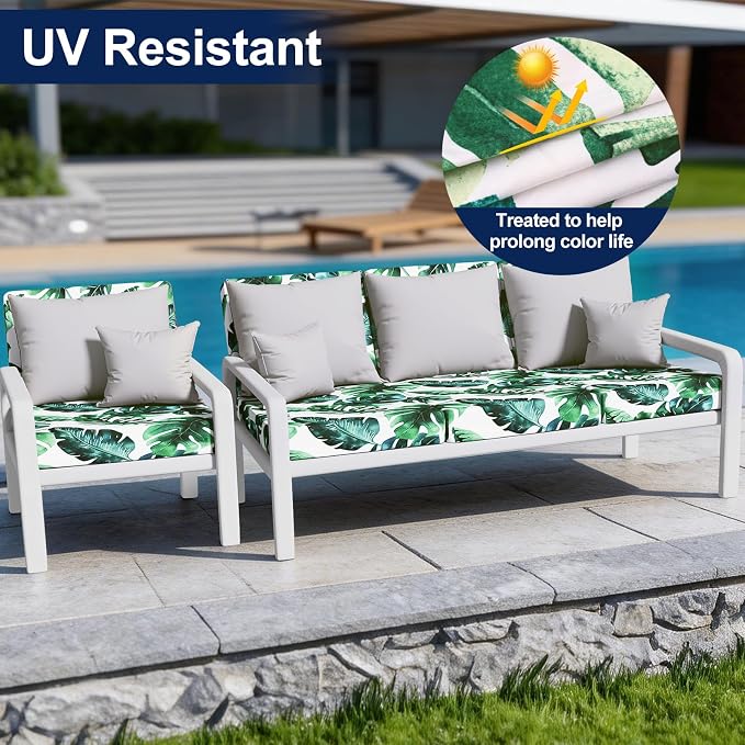 Smiry Waterproof Patio Cushion Covers, Stretch Outdoor Couch Slipcovers Replacement Washable Furniture Protector Sofa Chair Seat Cover for Dogs and Pets (8 Pcs, Green)