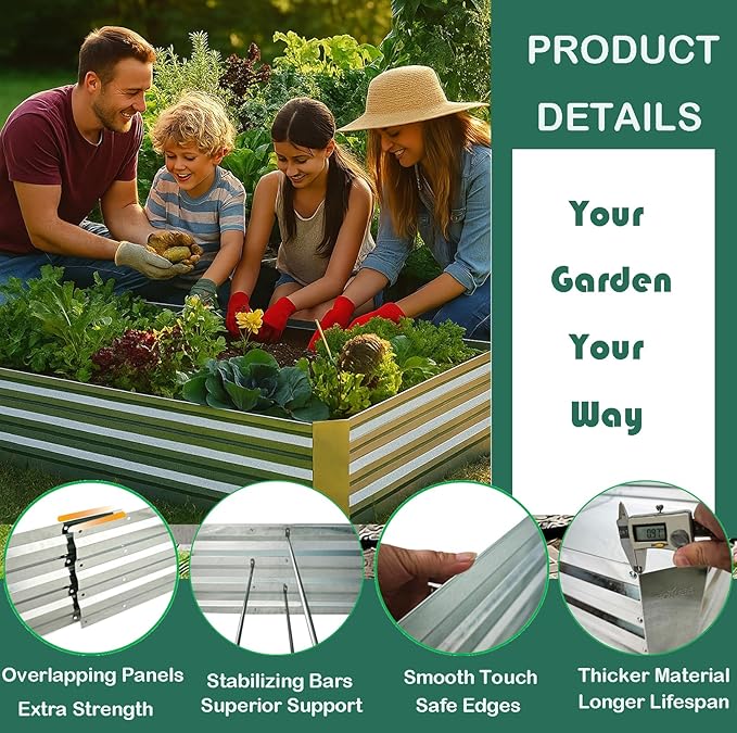 Galvanized Raised Garden Beds 3-Pack (8x4x1ft Each) – Overlapping 4-Inch Panels with Two-Row Screws, Heavy-Duty Metal Planter Box for Vegetables, Herbs, Flowers, Large Garden Kit