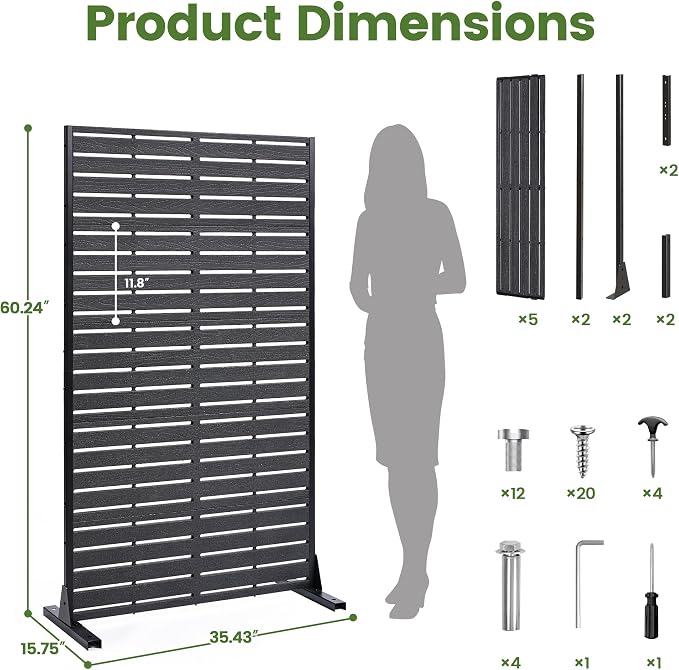 Outdoor Privacy Screen 60" H HDPE Decorative Freestanding Privacy Panel, Sandblasting Louvered Privacy Screens with Stand, Weather-Resistant Panel for Patio, Balcony, Backyard(5 Panels)