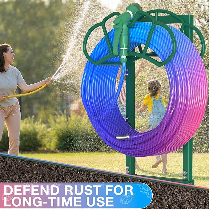 Qatsrin New Garden Hose Holder, Super Stable Water Hose Holders Stand Holds 160-Feet Hose, Rustproof Freestanding Hose Storage Hanger Rack for Outside Yard Lawn Farm, Green
