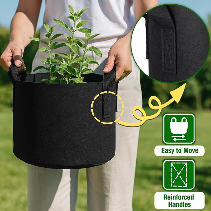 12-Pack 10 Gallon Grow Bags, Heavy Duty Fabric Pots with Handles, Reusable Plant Bags for Vegetable, Herbs & Flowers, BPA-Free, Breathable, Durable