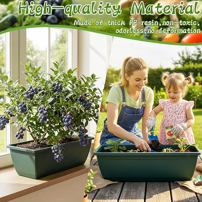 8 Pcs 24 Inch Plastic Flower Window Box Planter with Water Absorbing Net Drainage Holes & Visible Water Level Window, Rectangular Vegetable Flower Pots for Indoor Outdoor (Green)