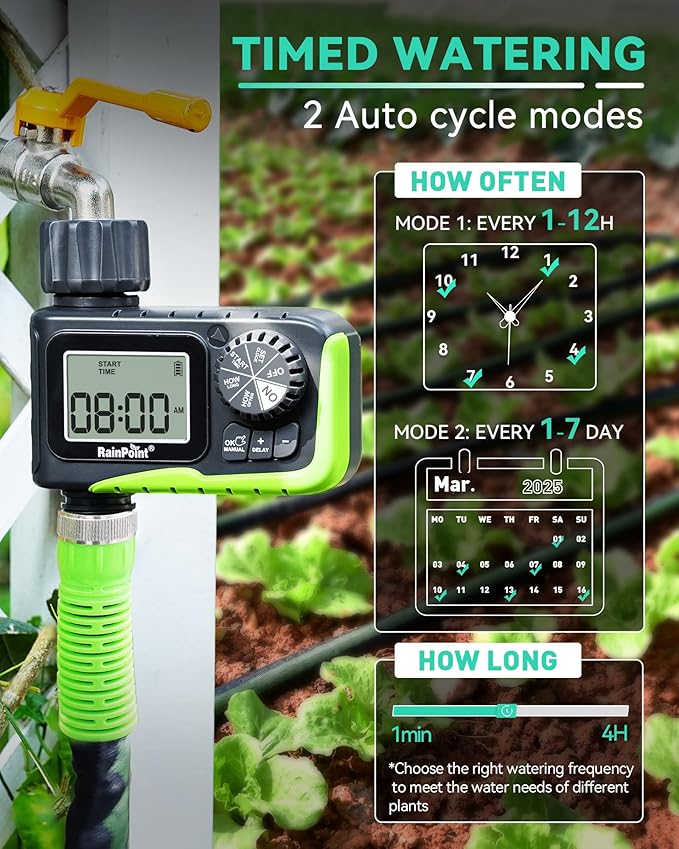 RAINPOINT Sprinkler Timer, Water Timer for Garden Hose, Garden Hose Timers for Watering, Irrigation with Manual Watering/Rain Delay for Outdoor Lawn & Yard