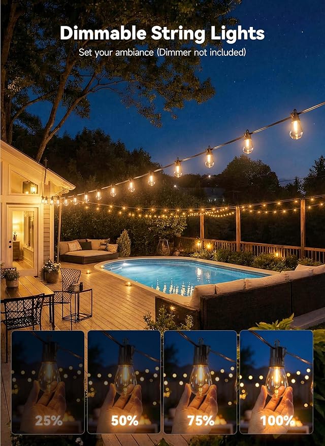 Minetom 80FT Outdoor String LED Patio Lights Waterproof, 24 Shatterproof S14 Vintage Edison Bulbs,Commercial Grade Outside Hanging Lights Waterproof for Porch Deck Garden Backyard Balcony Cafe Bistro