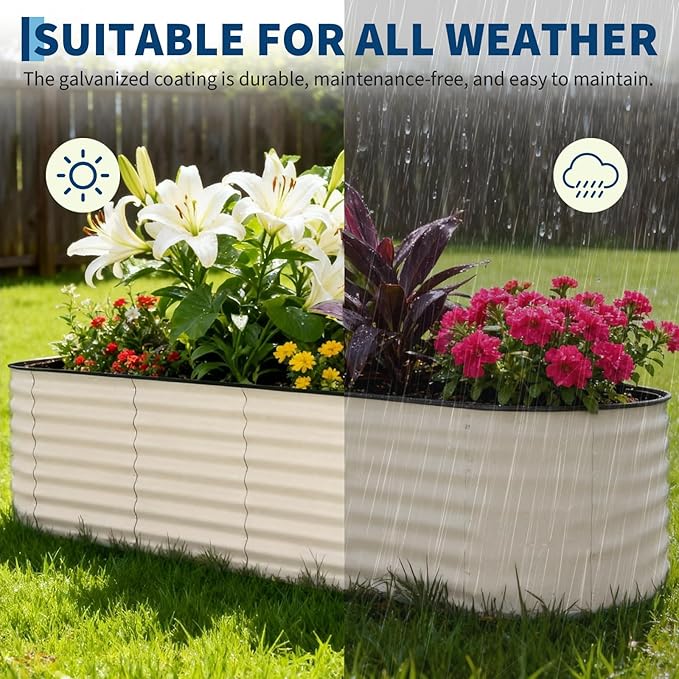 GarveeLife 8x2x2 ft Galvanized Raised Garden Bed - 24“ Tall Metal Planter Box for Vegetables, Flowers, Herbs, Rust-Resistant Outdoor Garden Box, Easy Assembly Raised Beds for Gardening, Beige