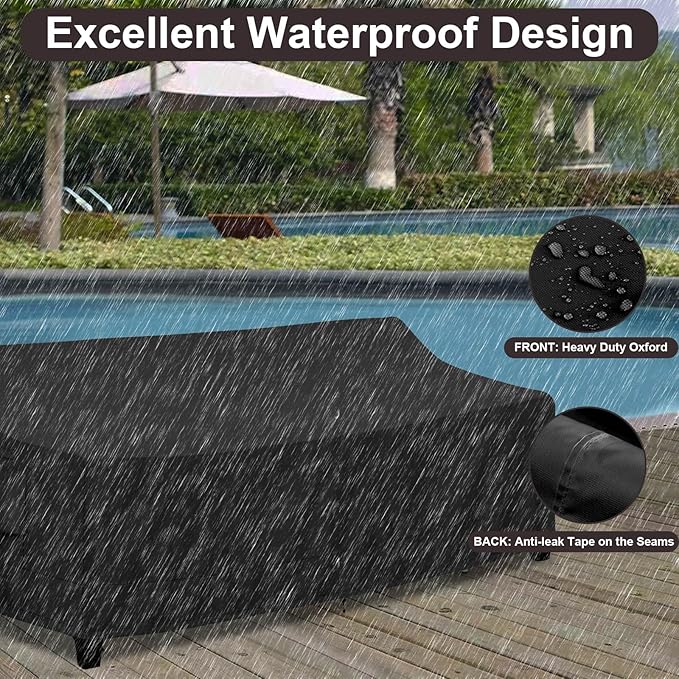 PureFit Outdoor Couch Cover Waterproof Patio Sofa Furniture Covers, 4-Seater Outdoor Cover with Air Vent and Handles, 104W x 40D x 35H Inches, Black