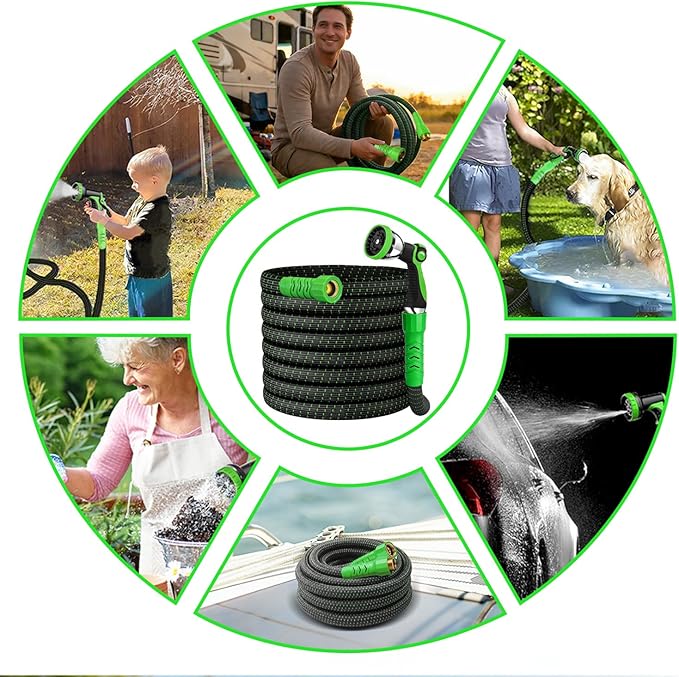 Garden Hose, 50Ft Ultra Flexible Water Hose, with 10 Function Sprayer,Ultra-Lightweight,Leak-Proof,Non-Slip Swivel Handles, Non-Expand,Non-Kink Hoses for Yard, Lawn,Outdoor (GreenBlack,50Ft)