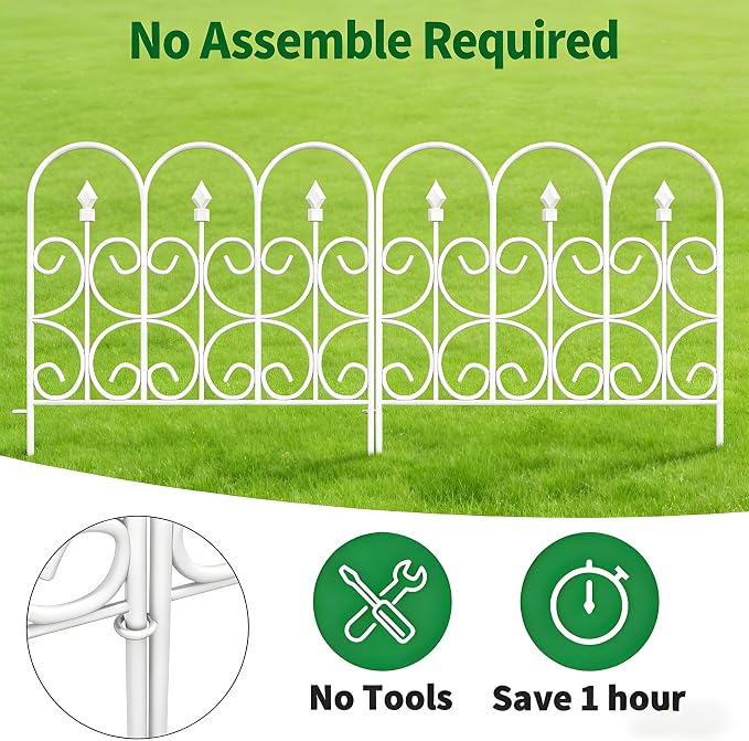 AMAGABELI GARDEN & HOME 5 Panels 32in(H)×10ft(L) Decorative Garden Fences and Borders for Dogs No Dig Metal Fence Panel Garden Edging Border Fence For Animal Barrier Fencing for Flower Beds Yard White