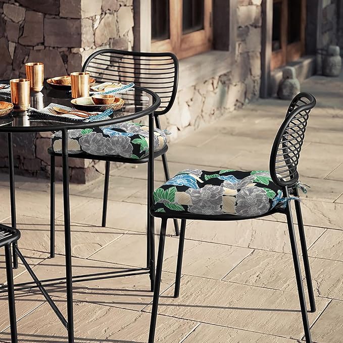 LVTXIII Outdoor U-Shaped Wicker Seat Cushion, Decorative Tufted Chair Pads Round Back Seat Cushion Set for Patio Garden Home Office Furniture, 19"x19"x4", 2 Pack, Peony Garden
