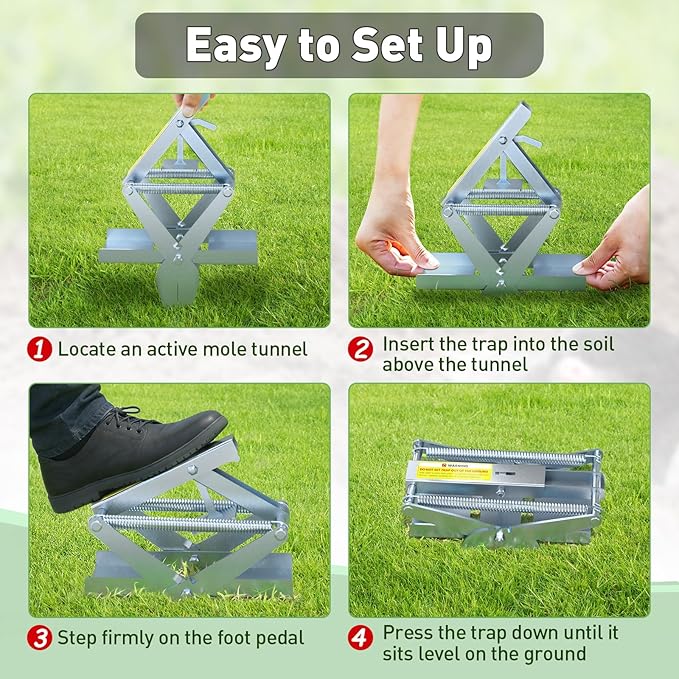 Mole Traps, 2 Pack Scissor Mole Trap with Rust-Proof Steel & High-Resilience Spring, Reusable Outdoor Mole Killer for Lawn, Garden & Farm, One-Step Setup, Quick Capture Gopher & Vole Trap