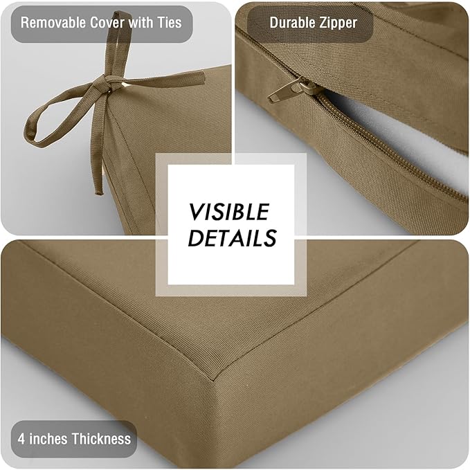 idee-home Outdoor Chair Cushions for Patio Furniture, Outdoor Seat Cushion | Waterproof Hampton Bay Deep Seat Replacement Couch Cushions for Garden Backyard Deck 26.5 x 26.5