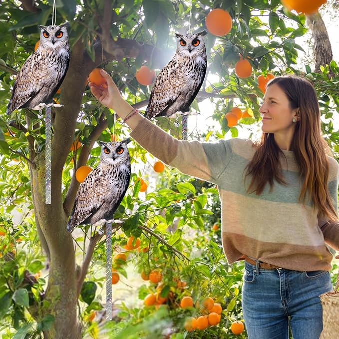 5 Pack Owl Scare Reflective Hanging Owl Decoration, Effective Animal Control Device to Scare Pigeons and Woodpeckers Away from Patio and Garden