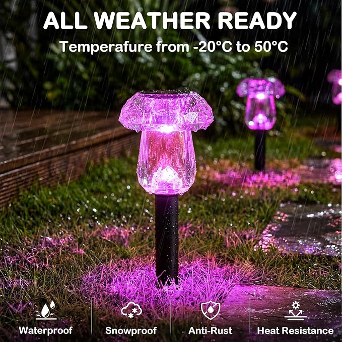 Solar Pathway Lights Outdoor Gifts for Mom Mushroom Garden Lights Waterproof Solar Powered Yard Lighting for Landscape, Driveway, Path, Walkway, Patio, Outside Garden, Pink Purple
