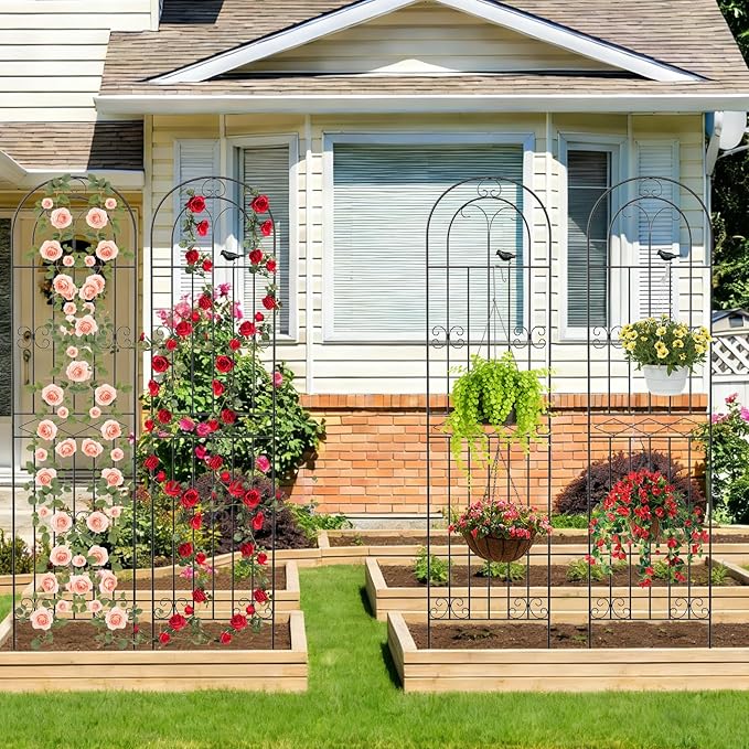 2 Pack 78.7" x 19.6" Iron Arch Decoration Garden Trellis, Metal Climbing Plant Trellis for Heavy Vines, Roses, Flowers, and Vegetables, Perfect for Gardens, Lawns.